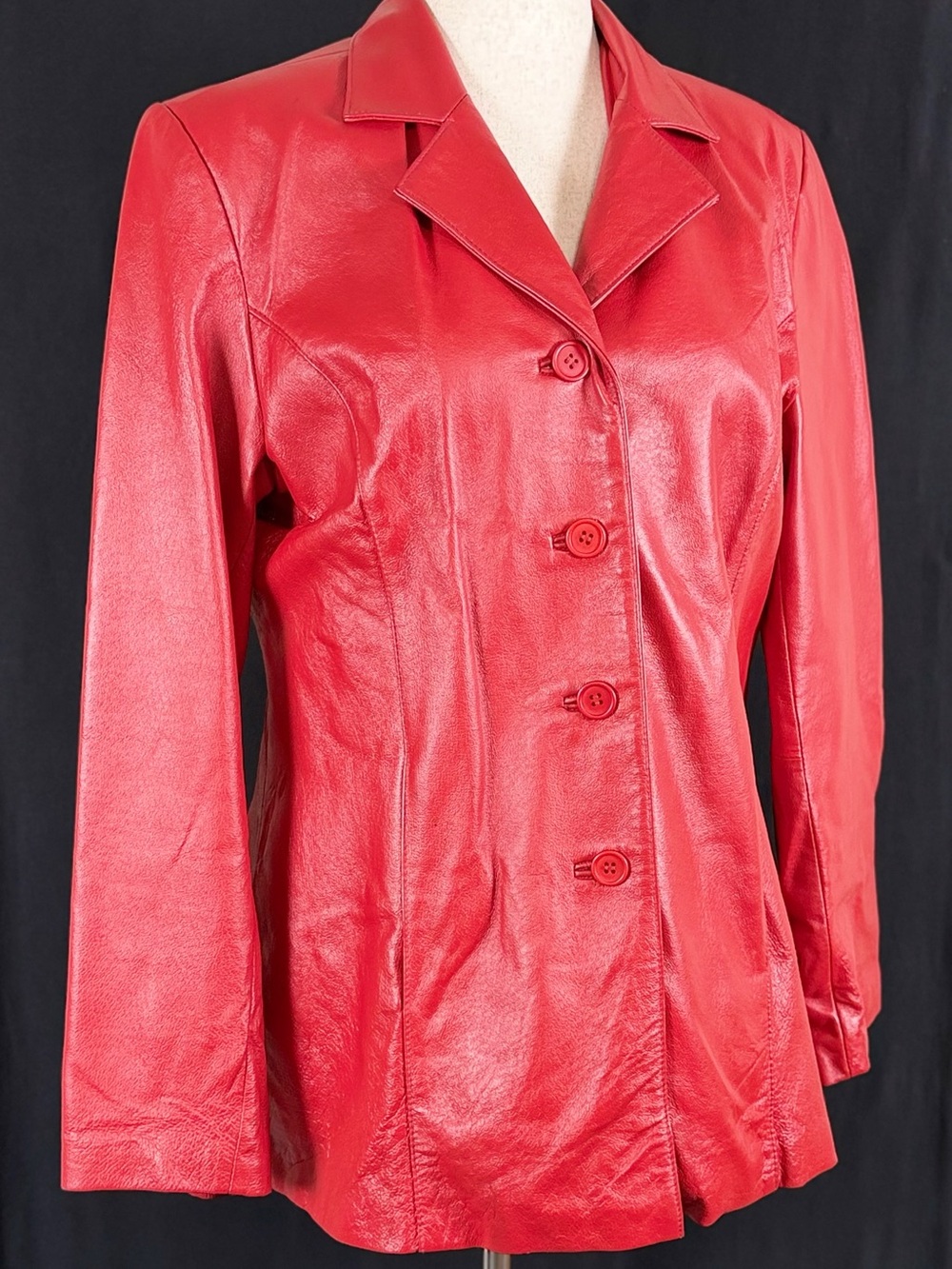 Oscar Piel 90’s Y2K Red Leather Button-Front Women's Jacket retro tailored City